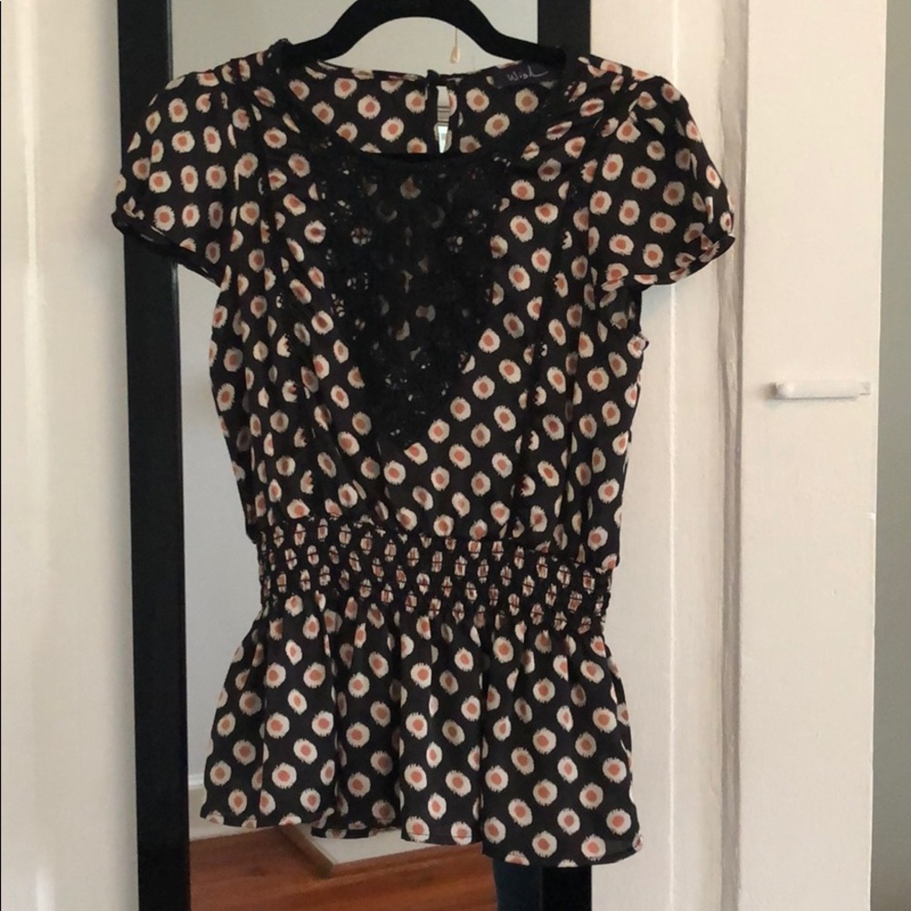 Polka dotted top with lace smock detail